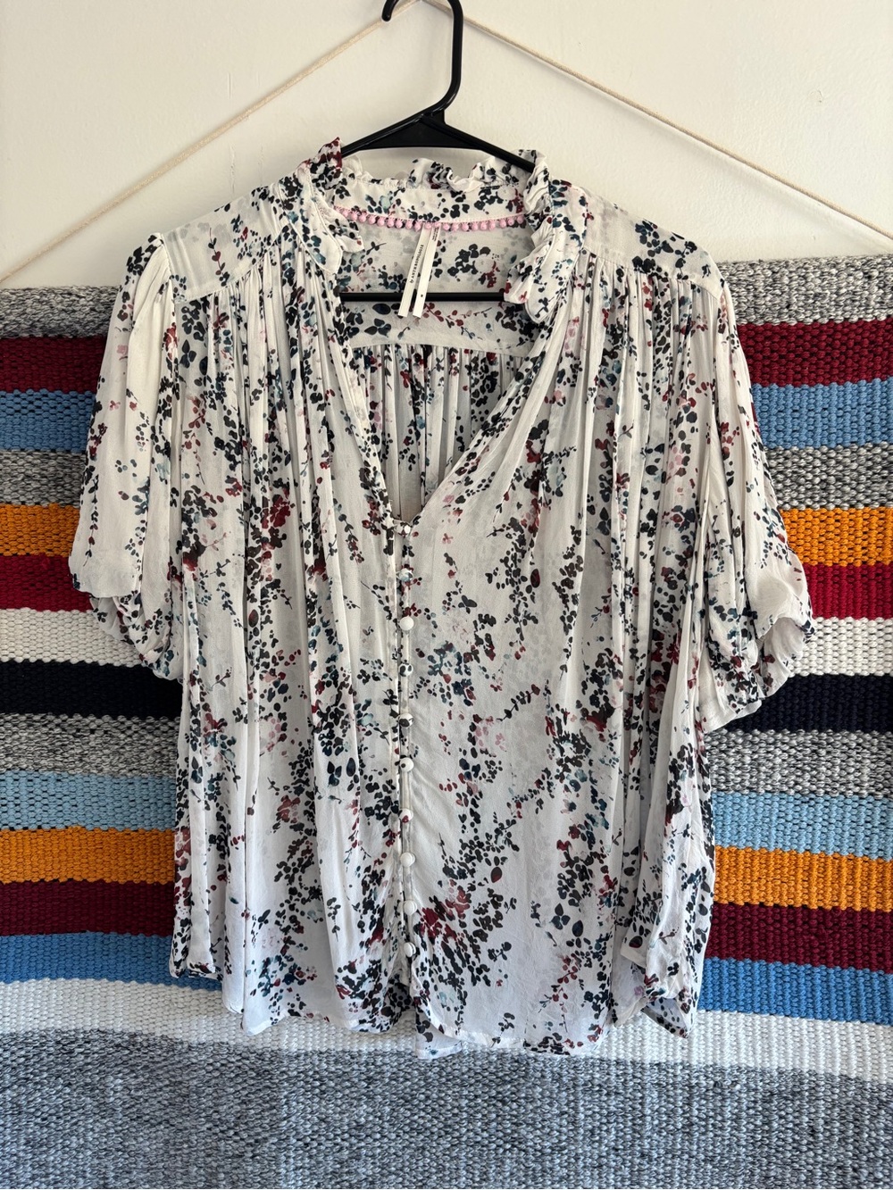 Anthropologie Floral Pintuck Peasant Blouse